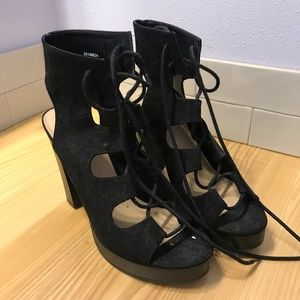 Black Lace-Up Platform Heels